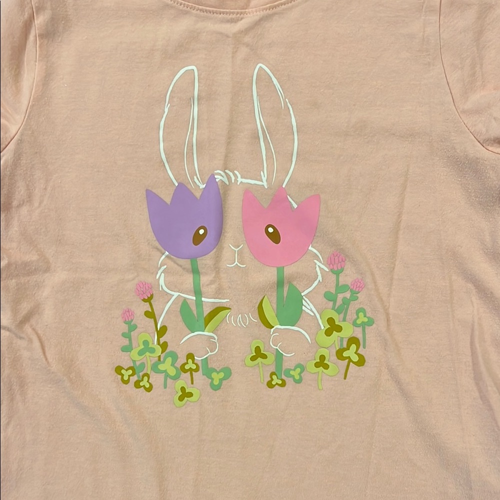 Light Pink Short Sleeve Tee with Bunny Graphic - Picture 2 of 6